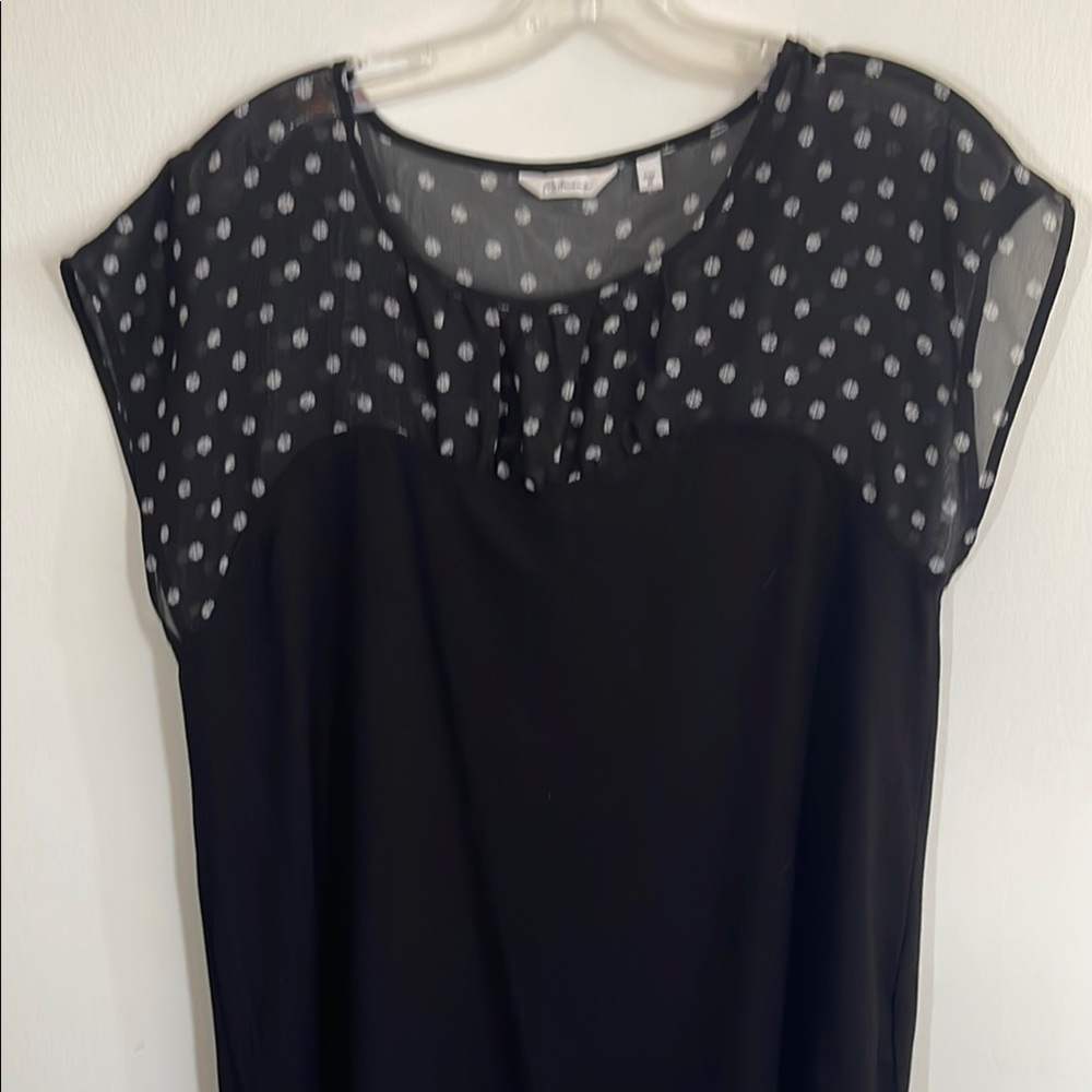Reitmans Black Sheer Polka Dot Blouse 1X